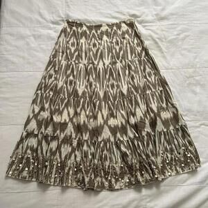Y2K NY Collection Brown cream ikat print tiered ruffle peasant midi skirt